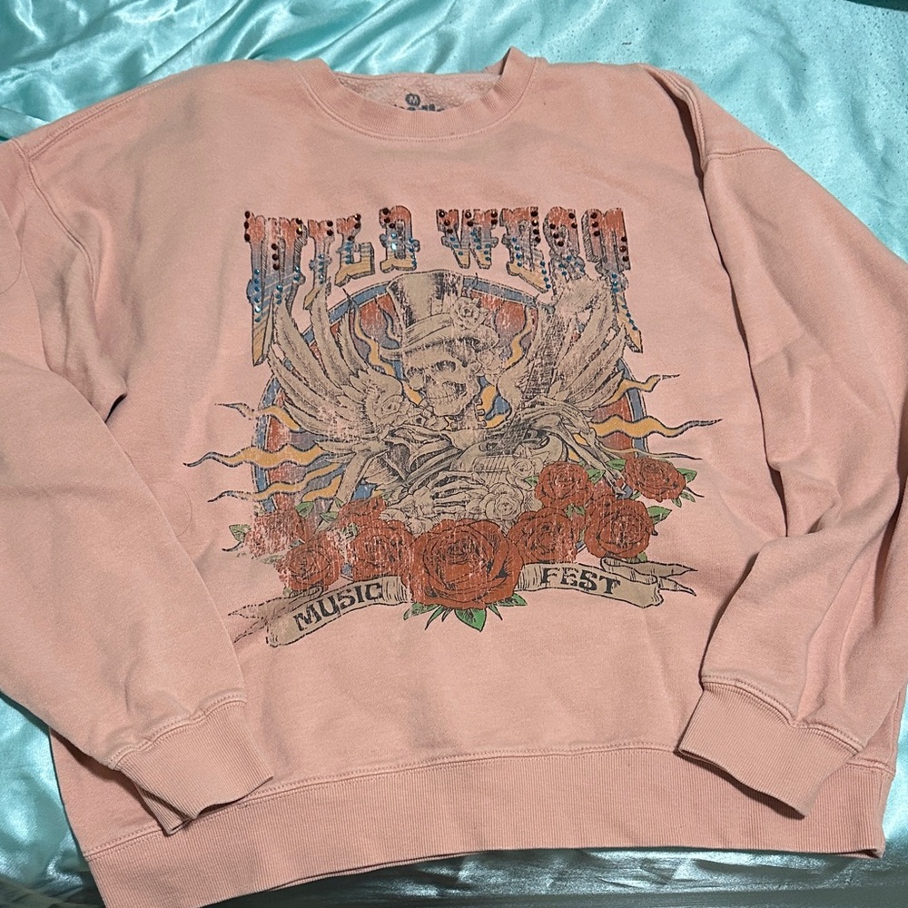 Womens Pink Graphic Sweatshirt - Vintage Music Fest Style
